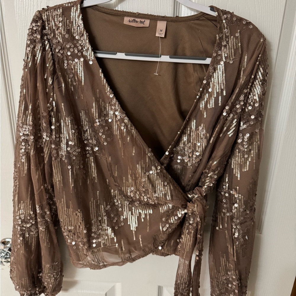 Willow Sequin Wrap Blouse - Brown